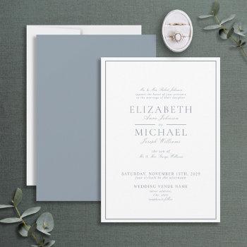 elegant dusty blue classic script wedding invitation