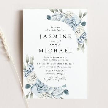elegant dusty blue floral frame wedding invitation