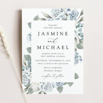 elegant dusty blue floral wedding invitation