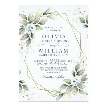 Small Elegant Dusty Blue Watercolor Greenery Wedding Front View