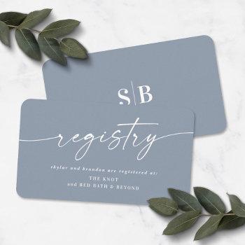 Small Elegant Dusty Blue Wedding Shower Gift Registry Enclosure Card Front View