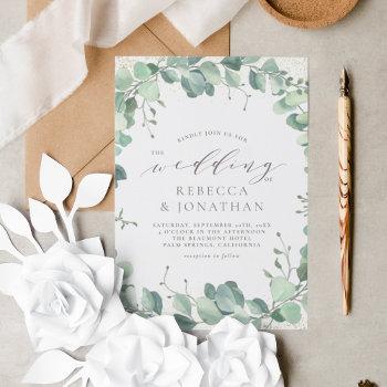 elegant dusty green eucalyptus greenery wedding invitation