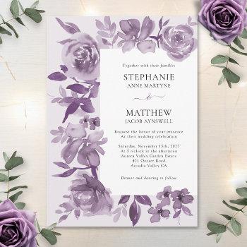 elegant dusty mauve watercolor floral wedding invitation
