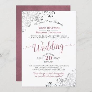 elegant dusty rose on white wedding livestream invitation