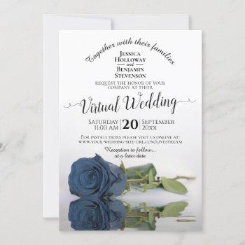 elegant dusty steel blue rose virtual wedding invitation