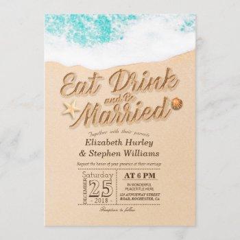 elegant eat drink be married summer beach wedding invitation