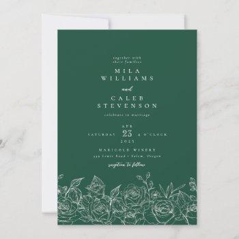 elegant emerald green rose floral wedding invitation