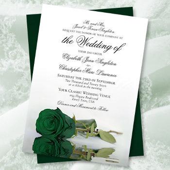 elegant emerald green rose formal wedding invitation