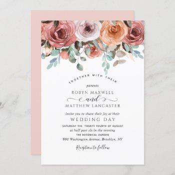 elegant ethereal blush, peach, mint floral wedding invitation