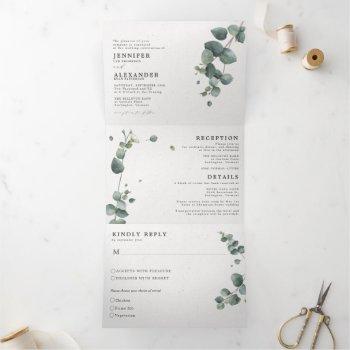 Small Elegant Eucalyptus All In One Wedding Tri-fold Front View