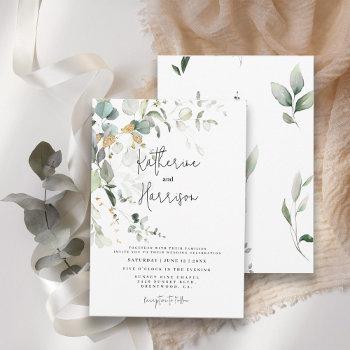 elegant eucalyptus and gold greenery wedding invitation