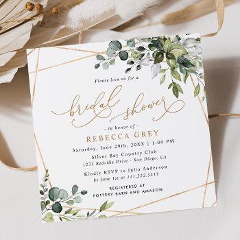 elegant eucalyptus gold greenery bridal shower invitation