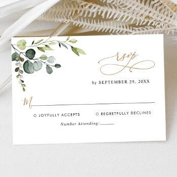 Small Elegant Eucalyptus Leaves Greenery Gold Wedding Rsvp Front View