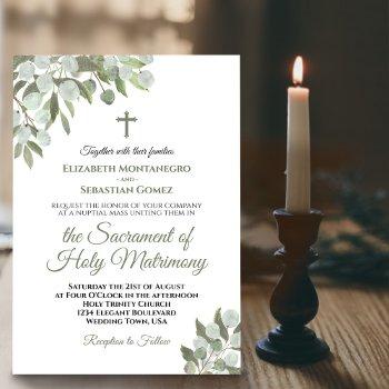 elegant eucalyptus leaves modern catholic wedding invitation