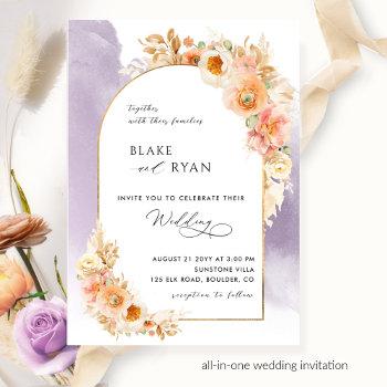 Small Elegant Floral Arch Peach Blush Lavender Wedding I Front View