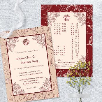 elegant floral chinese english wedding invitation