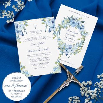 elegant floral dusty blue christian wedding invitation