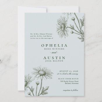 elegant floral green daisy sketch wedding invitati invitation
