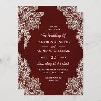 elegant floral lace modern burgundy wedding invitation