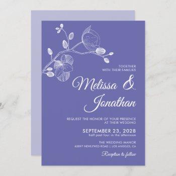 elegant floral periwinkle white orchids wedding invitation