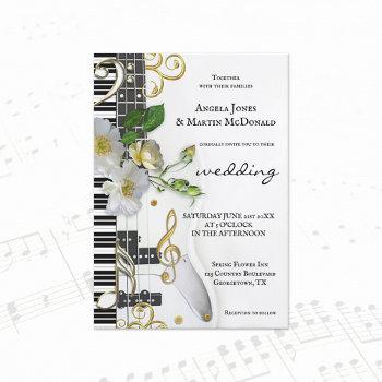 elegant floral rose music themed wedding invitation
