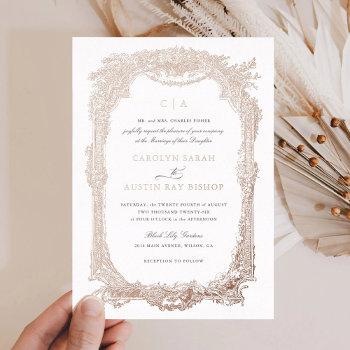elegant floral vintage ornament frame wedding gold foil invitation
