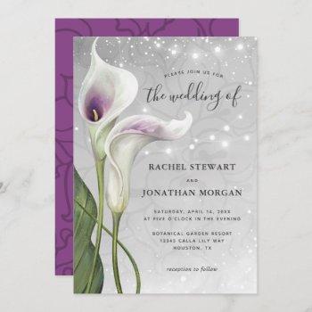 elegant floral white and purple calla lily wedding invitation