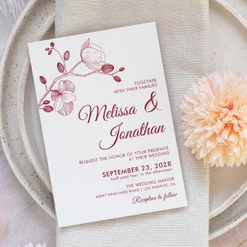 elegant floral white crimson red orchids wedding invitation