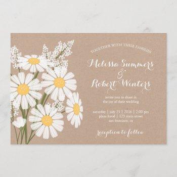 elegant floral white daisies beige wedding invitation