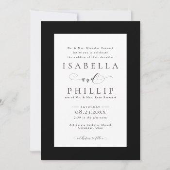 elegant formal black and white wedding invitation