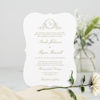 elegant formal champagne monogram wedding invitation