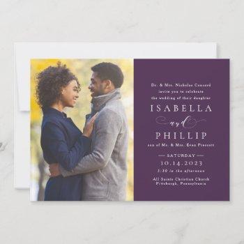 elegant formal plum purple fall photo wedding invitation