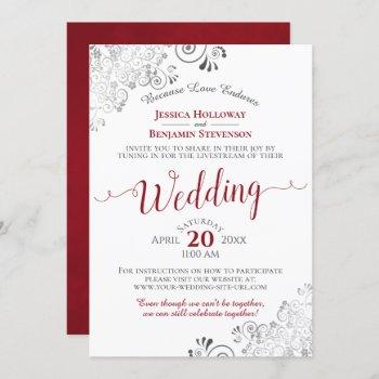 elegant frilly red on white wedding livestream invitation