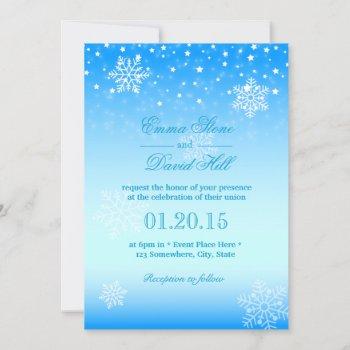 elegant frozen winter snowflakes blue wedding invitation