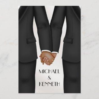 elegant gay wedding groom holding hands ethnic invitation