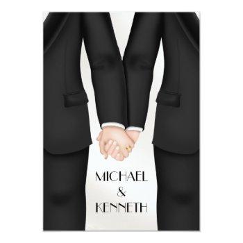 Small Elegant Gay Wedding Groom Holding Hands Front View