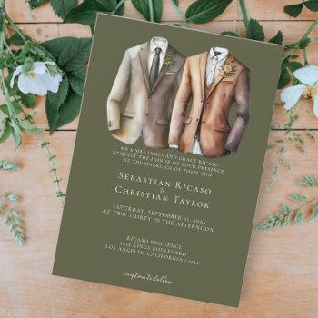 elegant gay wedding two grooms in suits invitation