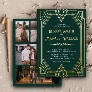 elegant geometric art deco wedding emerald gold foil invitation