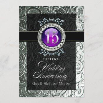 Small Elegant Glamour Embossed 15th Anniversary Front View
