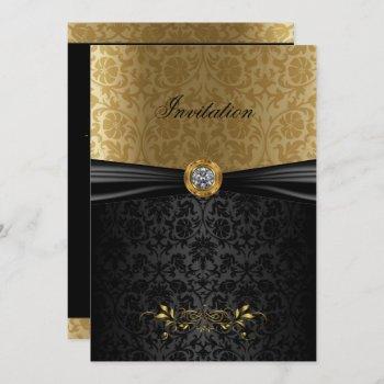 Small Elegant Gold And Black Damask Front View