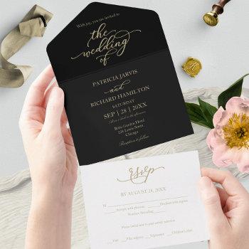 Small Elegant Gold Calligraphy Black Wedding All In One Front View