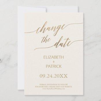 Small Elegant Gold Calligraphy | Ivory Change The Date Save The Date Front View