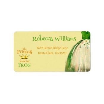 Small Elegant Gold Crown Princess Frog Baby Shower Label Front View