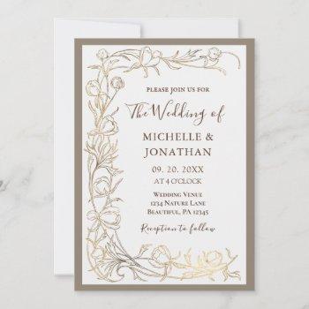elegant gold delicate flowers christian wedding invitation