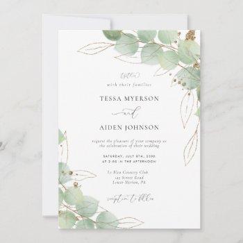elegant gold eucalyptus greenery wedding  invitation
