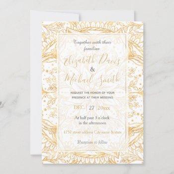 elegant gold flower mandala white design invitation