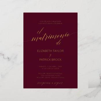 elegant gold foil | burgundy spanish wedding foil invitation
