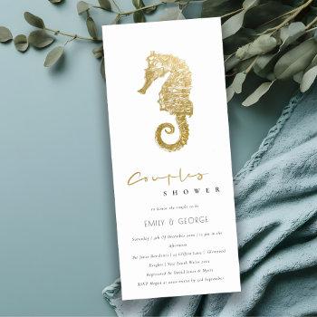 Small Elegant Gold Foil Navy Seahorse Couples Shower Front View