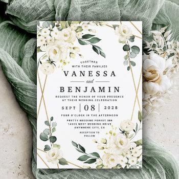 elegant gold geometric floral greenery wedding invitation