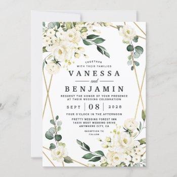 elegant gold geometric floral greenery wedding invitation